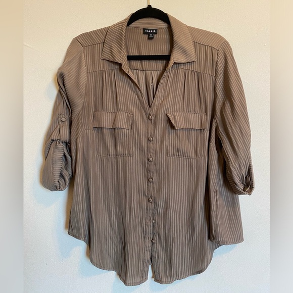 Torrid Striped Button Down Blouse - Picture 5 of 7